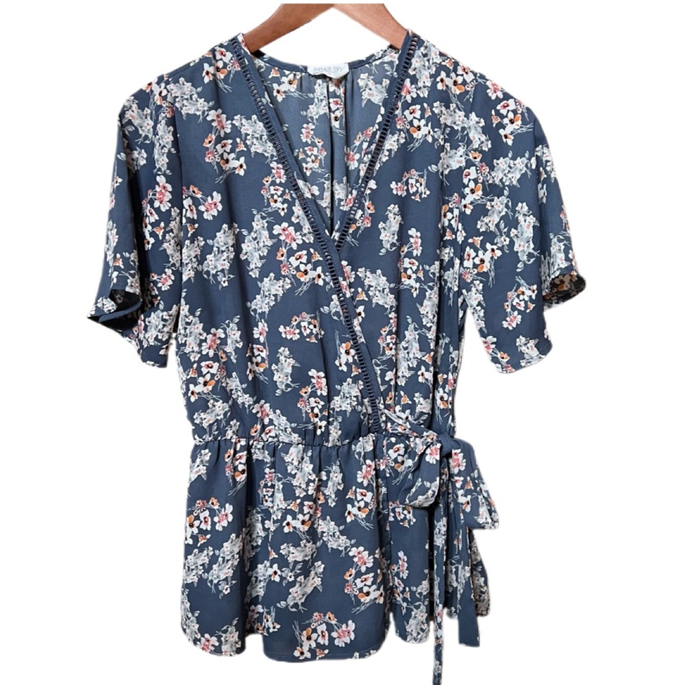 Sienna Sky Wrap Blouse, Blue, Size Small